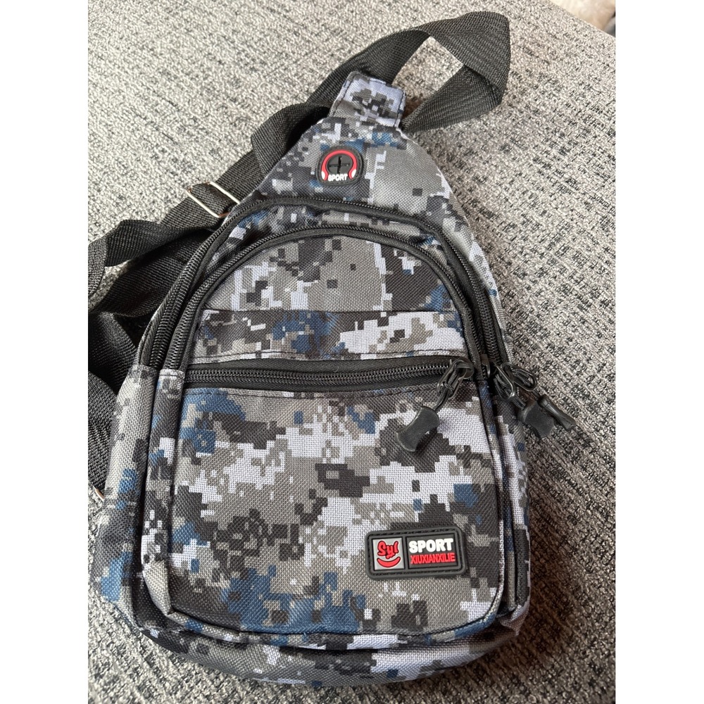 Sport Xiuxianxilie Digital Camo Sling Bag Blue Grey Crossbody Backpack Techwear